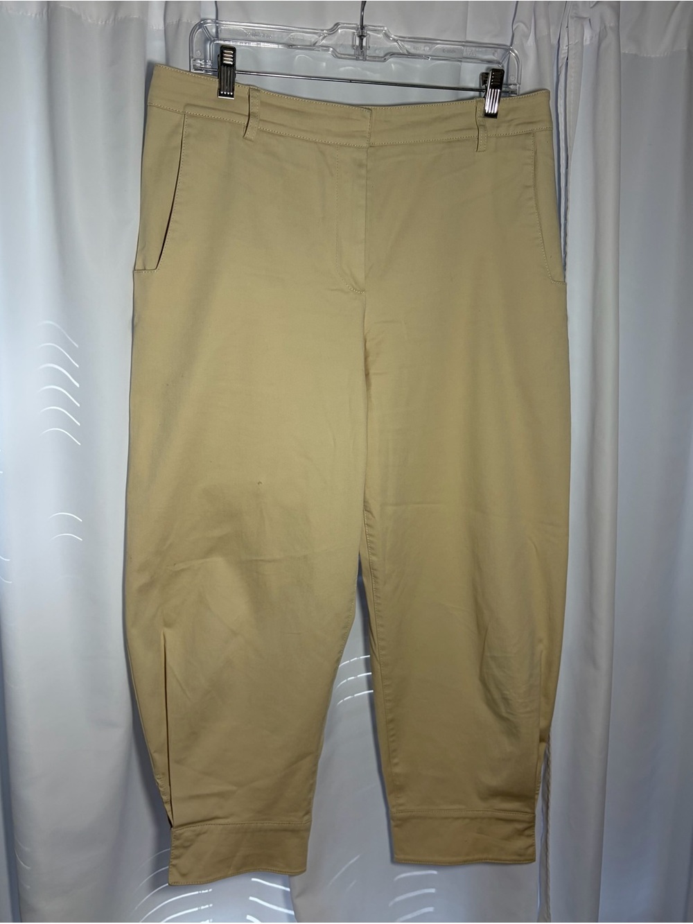 TIBI Beige Cotton Pants with Adjustable Snaps at the Ankle size 8
